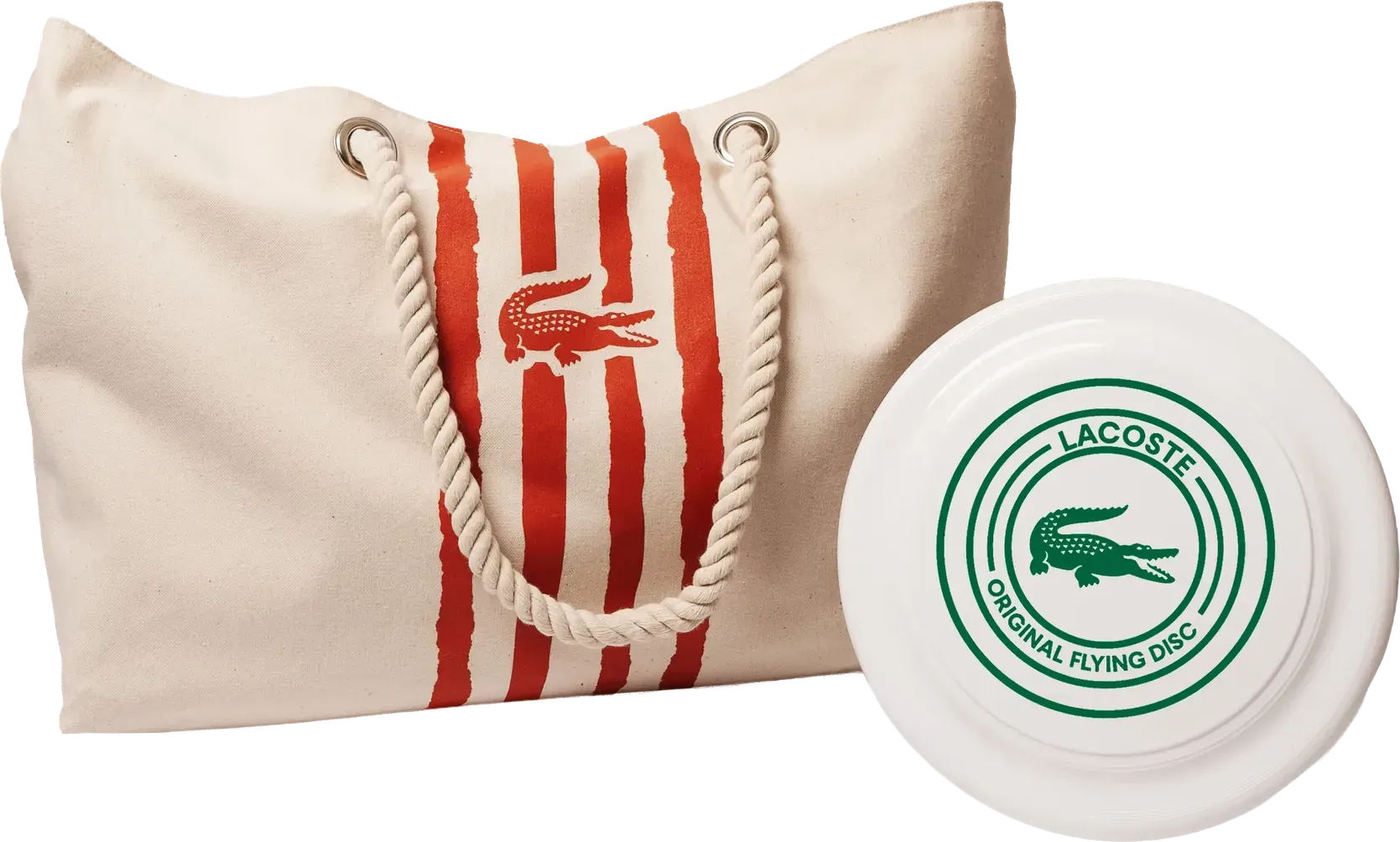Lacoste tote bag and frisbee