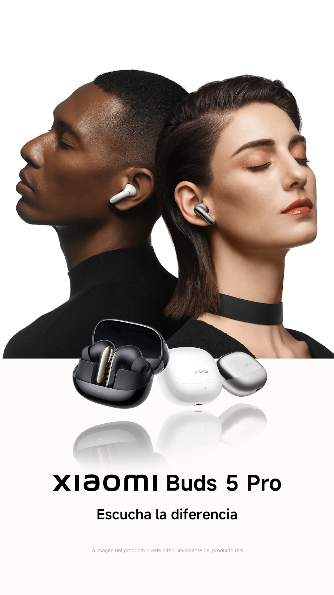 Xiaomi Buds 5 Pro ad card — couple wearing Buds